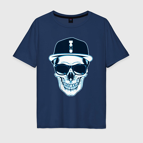 Мужская футболка оверсайз Череп в бейсболке Hip-Hop / Тёмно-синий – фото 1