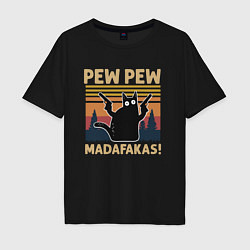 Футболка оверсайз мужская Кот с пистолетами - Madafakas, цвет: черный