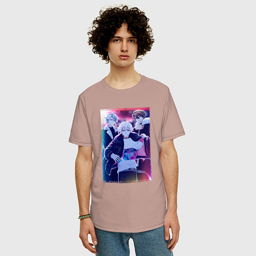 Мужская футболка оверсайз Trigger - Семёрка идолов / Пыльно-розовый – фото 3