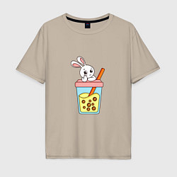 Мужская футболка оверсайз Кролик с напитком