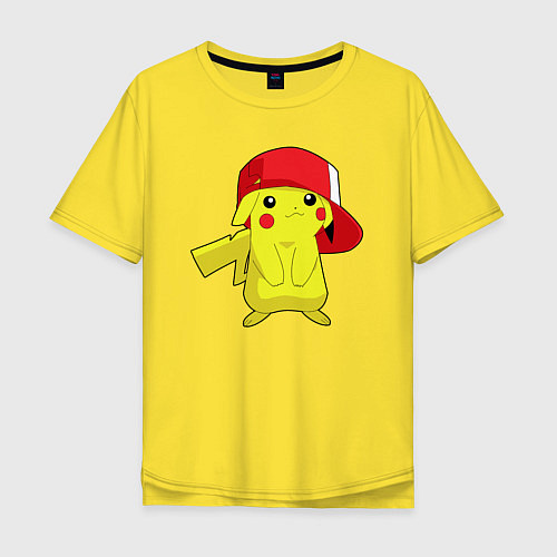 Мужская футболка оверсайз Пикачу в крутой кепке, арт / Желтый – фото 1