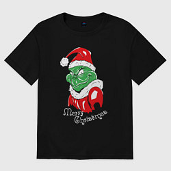 Футболка оверсайз мужская Merry Christmas, Santa Claus Grinch, цвет: черный