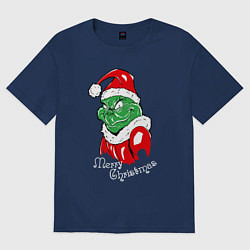 Футболка оверсайз мужская Merry Christmas, Santa Claus Grinch, цвет: тёмно-синий