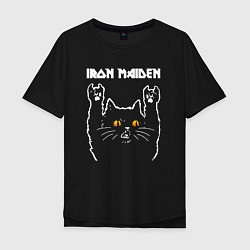 Футболка оверсайз мужская Iron Maiden rock cat, цвет: черный