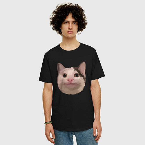 Мужская футболка оверсайз Polite cat meme / Черный – фото 3