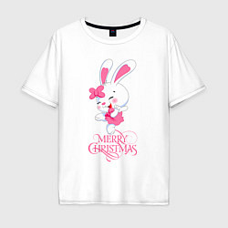 Футболка оверсайз мужская Cute bunny, merry Christmas, цвет: белый