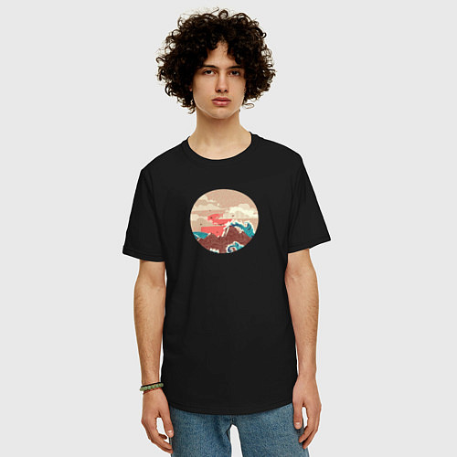 Мужская футболка оверсайз Большая океанская волна и пустой остров на закате / Черный – фото 3