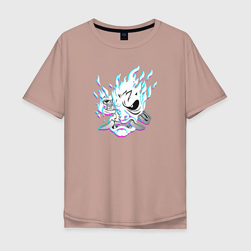 Мужская футболка оверсайз Cyberpunk 2077 neon samurai glitch art / Пыльно-розовый – фото 1