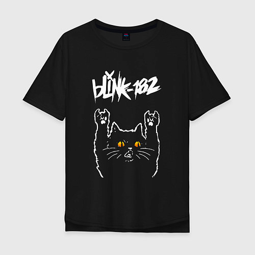 Мужская футболка оверсайз Blink 182 rock cat / Черный – фото 1