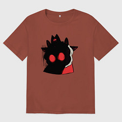 Футболка оверсайз мужская Cult of the Lamb - Овечка в испуге, цвет: кирпичный