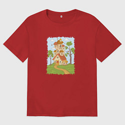 Футболка оверсайз мужская Мультяшный домик в лесу, цвет: красный