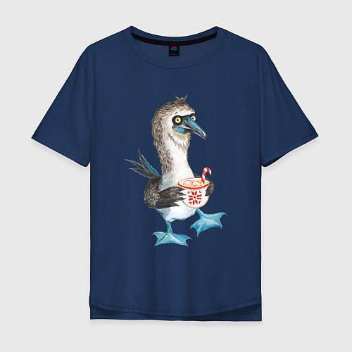 Мужская футболка оверсайз Новогодняя птица / Тёмно-синий – фото 1