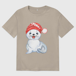 Мужская футболка оверсайз Новогодний тюлень