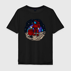 Футболка оверсайз мужская Санта космонавт, цвет: черный