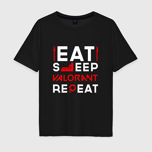 Мужская футболка оверсайз Надпись eat sleep Valorant repeat / Черный – фото 1