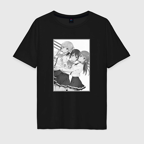 Мужская футболка оверсайз Нагиса с Рикой и Саки - Мои девушки / Черный – фото 1