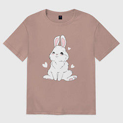 Футболка оверсайз мужская Милый белый зайчик с сердечками, цвет: пыльно-розовый