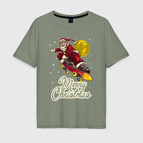 Мужская футболка оверсайз Санта на скейте / Авокадо – фото 1