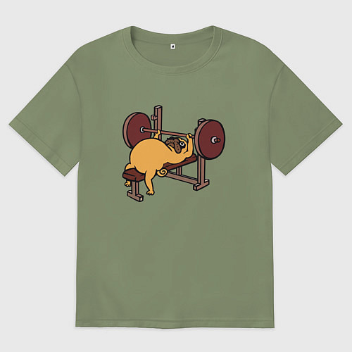 Мужская футболка оверсайз Мопс - крутой пауэрлифтер! / Авокадо – фото 1