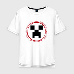 Мужская футболка оверсайз Символ Minecraft и красная краска вокруг