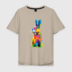 Футболка оверсайз мужская Кролик в стиле поп-арт, цвет: миндальный