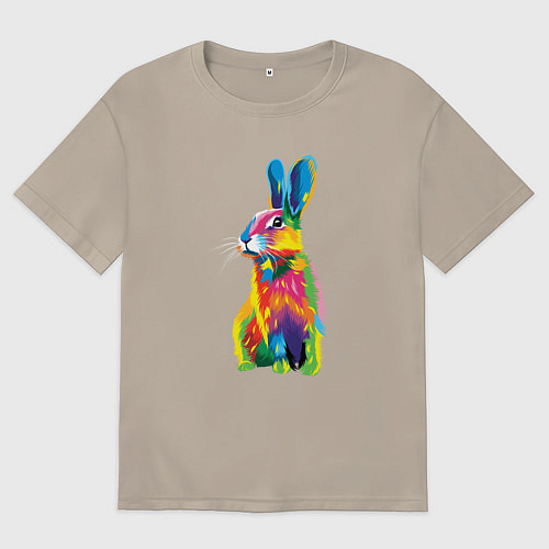 Мужская футболка оверсайз Кролик в стиле поп-арт / Миндальный – фото 1