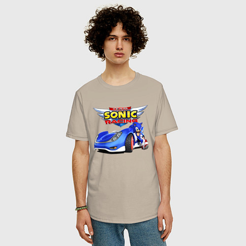 Мужская футболка оверсайз Team Sonic racing - hedgehog / Миндальный – фото 3