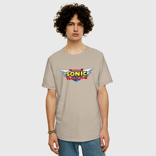 Мужская футболка оверсайз Team Sonic racing - logo / Миндальный – фото 3