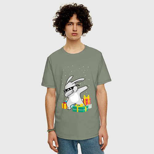 Мужская футболка оверсайз Кролик ДЭБ и новый год / Авокадо – фото 3