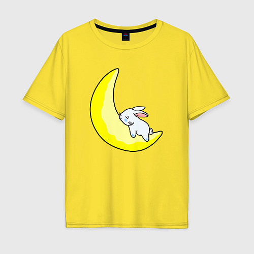 Мужская футболка оверсайз Кролик на полумесяце / Желтый – фото 1