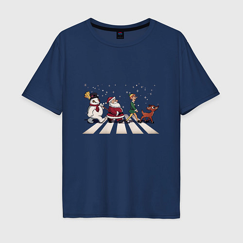 Мужская футболка оверсайз Beatles Christmas / Тёмно-синий – фото 1
