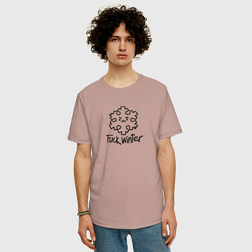 Мужская футболка оверсайз Снежинка ненавидящая зиму / Пыльно-розовый – фото 3