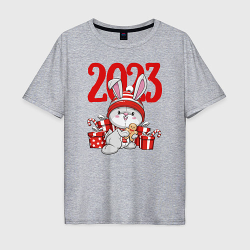 Мужская футболка оверсайз Зайка в подарках 2023 / Меланж – фото 1