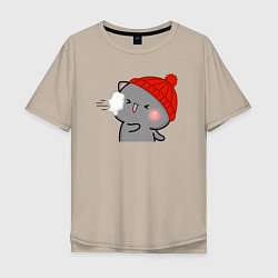 Мужская футболка оверсайз Игра в снежки - серый котик