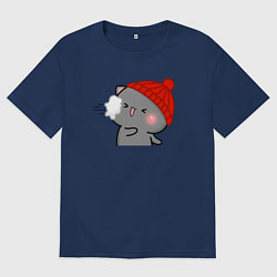 Мужская футболка оверсайз Игра в снежки - серый котик