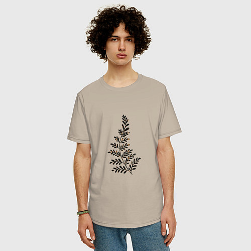 Мужская футболка оверсайз Растение минимализм / Миндальный – фото 3