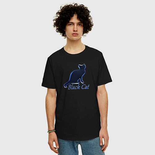 Мужская футболка оверсайз Черный неоновый кот / Черный – фото 3