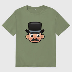 Футболка оверсайз мужская Мультяшный англичанин в шляпе, цвет: авокадо
