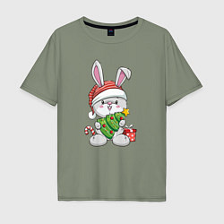 Мужская футболка оверсайз Новогодний кролик с елочкой