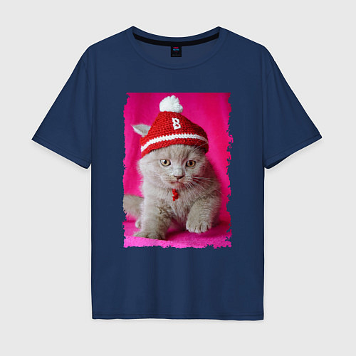 Мужская футболка оверсайз Маленький котёнок - милашка / Тёмно-синий – фото 1