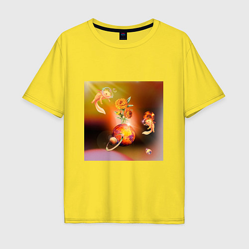 Мужская футболка оверсайз Аксолотли в космосе / Желтый – фото 1