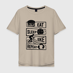 Футболка оверсайз мужская Eat sleep bike repeat art, цвет: миндальный