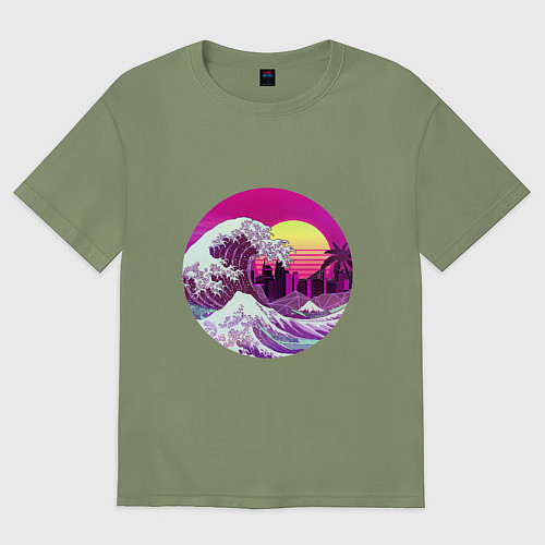 Мужская футболка оверсайз Ретровейв волна / Авокадо – фото 1