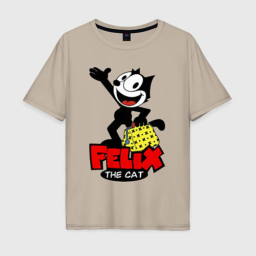 Мужская футболка оверсайз Cat Felix magic bag / Миндальный – фото 1
