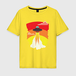 Мужская футболка оверсайз Ретро летающий корабль НЛО