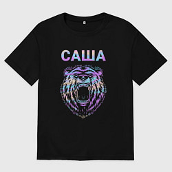 Футболка оверсайз мужская Саша голограмма медведь, цвет: черный