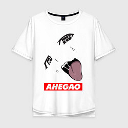 Мужская футболка оверсайз Лицо ахегао с красным логотипом