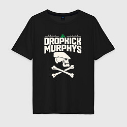Футболка оверсайз мужская Dropkick murphys панк рок группа череп в кепке, цвет: черный