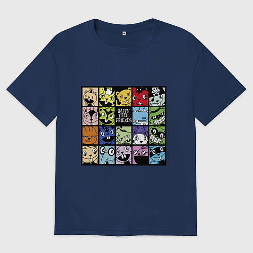 Мужская футболка оверсайз All happy three friends / Тёмно-синий – фото 1
