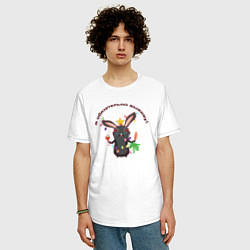 Футболка оверсайз мужская Черный кролик с похмелья, цвет: белый — фото 2